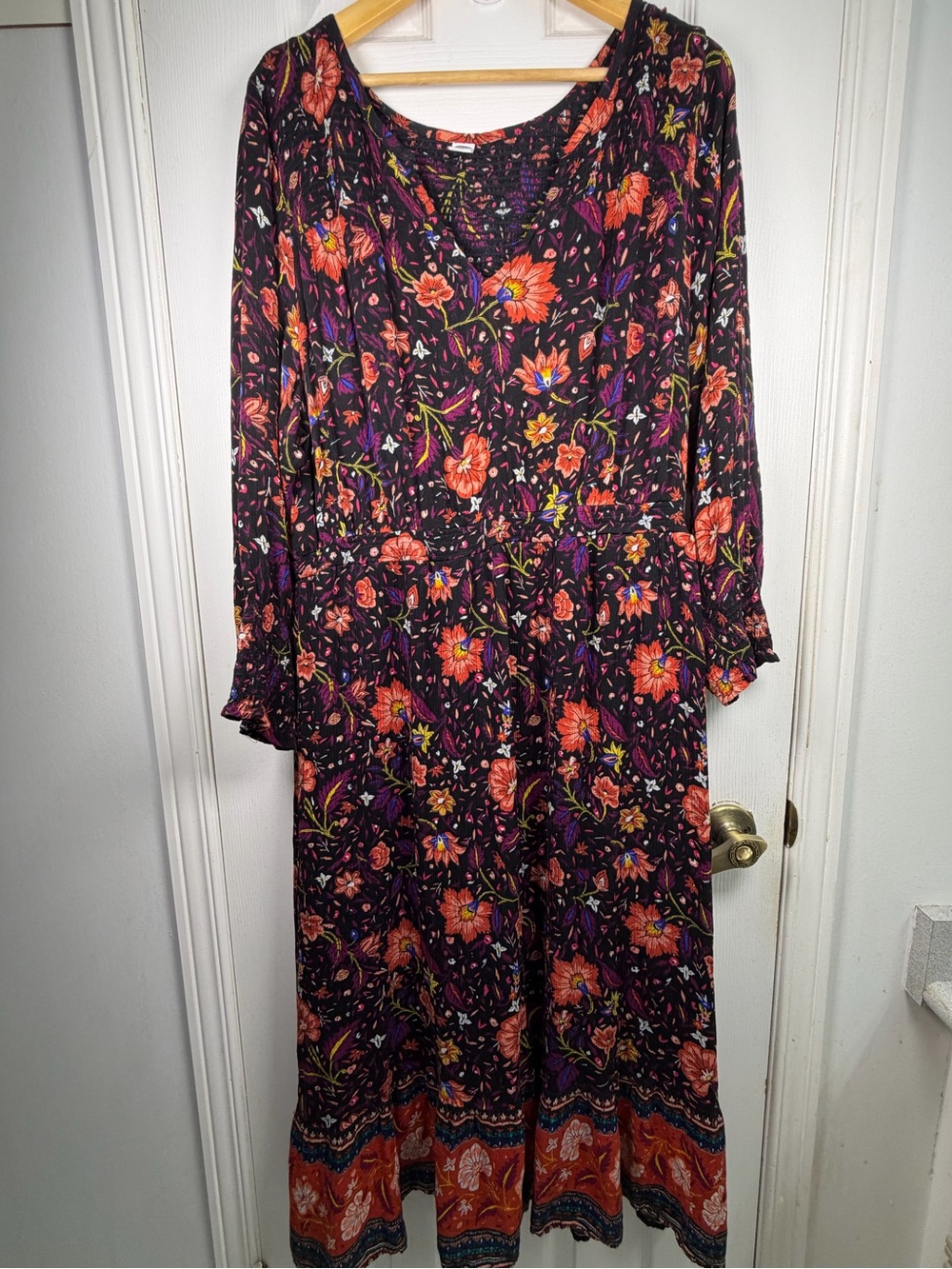 Old Navy Black Floral Maxi Dress Plus Size 2X Orange Purple Boho Cottagecore